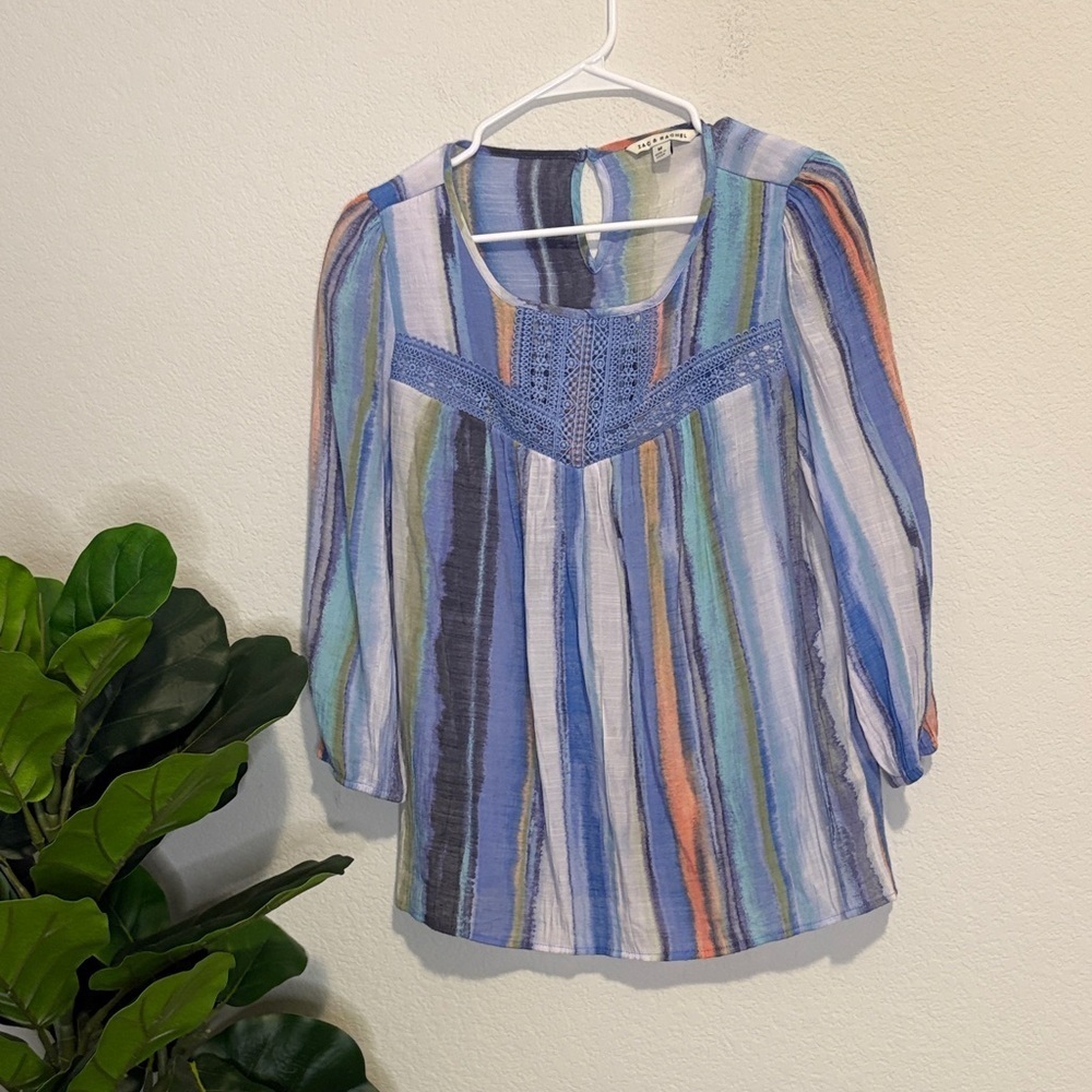 Zac & Rachel Blue Multicolor Striped Blouse